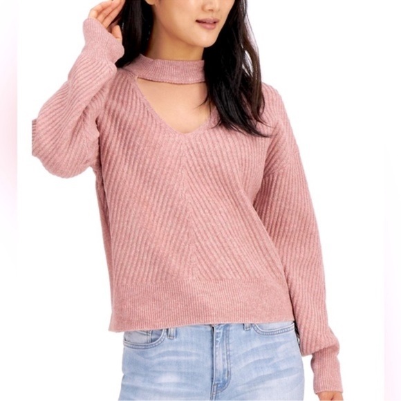 Hooked Up by IOT Sweaters - HOOKED UP -Juniors Mossy chocker sweater Pink XL